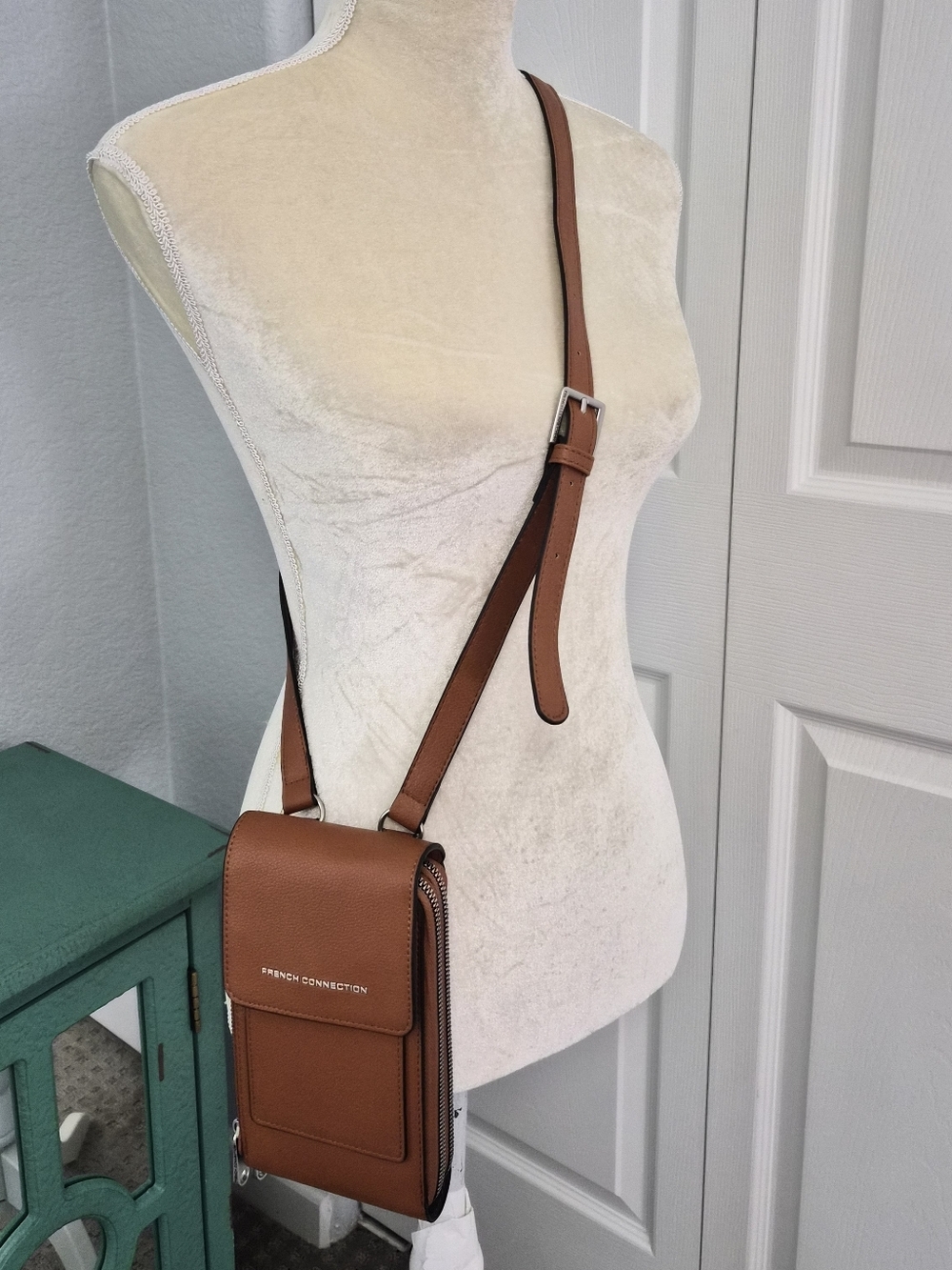 French Connection Juno Pebble Cognac Multi Pocket Phone Crossbody